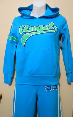 Arizona Girls ''Angel'' Pull-Over Hoodie M/10-12 & Sweat Pants Caribbean Blue 10 