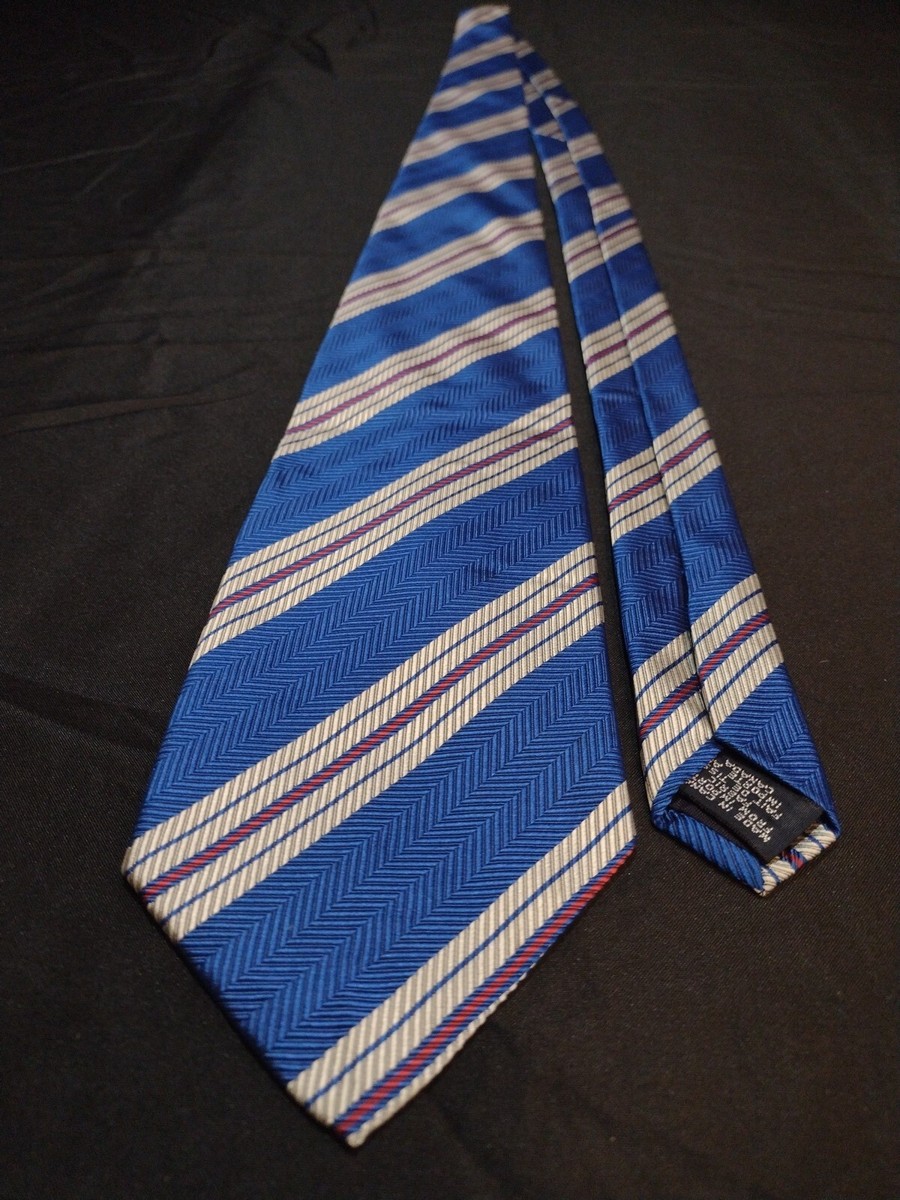 Polo Ralph Lauren Tie 100% Silk Made by Hand Blue w/Silver - Main Image