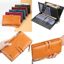 Women's Folding Wallet Leather Zipper Credit Card Holder Handbag Cell Phone Bag