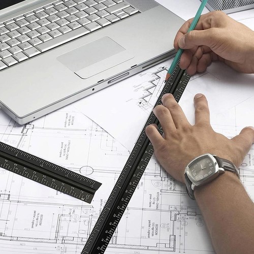 Rena Chris Architectural Scale Ruler, 12" Aluminum Black Architect Scale, Y9O9 - Picture 5 of 11