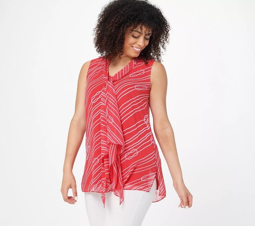 Susan Graver Petite Printed Chiffon Sleeveless Shirt Coral White 3X Neu