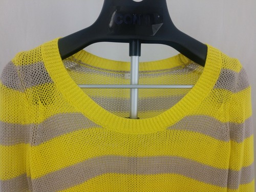 J. Crew Women's Bright Yellow Striped 100% Loose Knit Linen Sweater - Picture 3 of 5