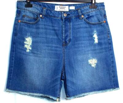 NEU MANGO BLAU DENIM AUSGEFRANSTE DISTRESSED SHORTS 100 % BIO   20 22 26 28