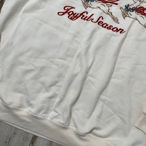Vintage Y2k 90s Christmas Reindeer Off White Crewneck Sweater Womens Size Medium - Picture 2 of 7