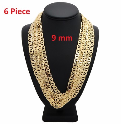 6 PCS Mariner Anchor Chain Necklace 9mm 20'' 24'' 30'' Gold Finish Wholesale lots