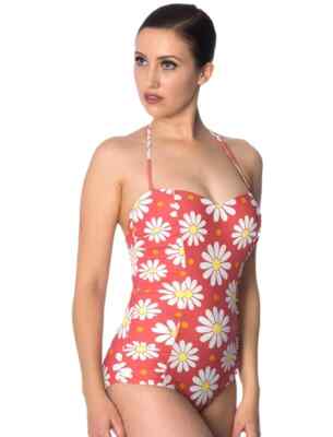 Banned Vintage Rockabilly Badeanzug Schwimmanzug - Blumenmotiv Gr. S/36 NEU