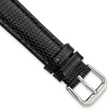 16mm 7.5" Black Lizard-Style Grain Leather Silver-tone Buckle Watch Band