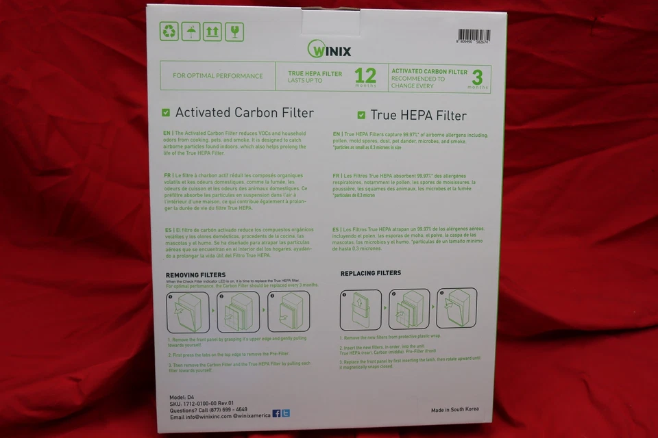 WINIX AIR PURIFIERE D480 True HEPA Filter Set D4 0.3 micras, 99.7% Partículas Foto 2 de 4