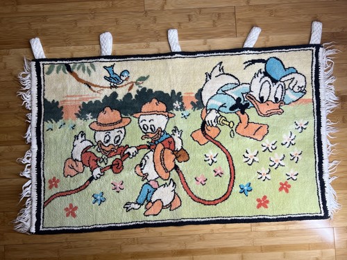 Donald Duck W/ Huey, Dewey & Louie VINTAGE Fringed Tapestry/Rug,Kidcore|20”x33.5 - Picture 3 of 20