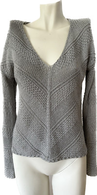 Mossman Grey Silver Knit Top Long Sleeve V Neck Cable Womens Asymmetrical Jumper
