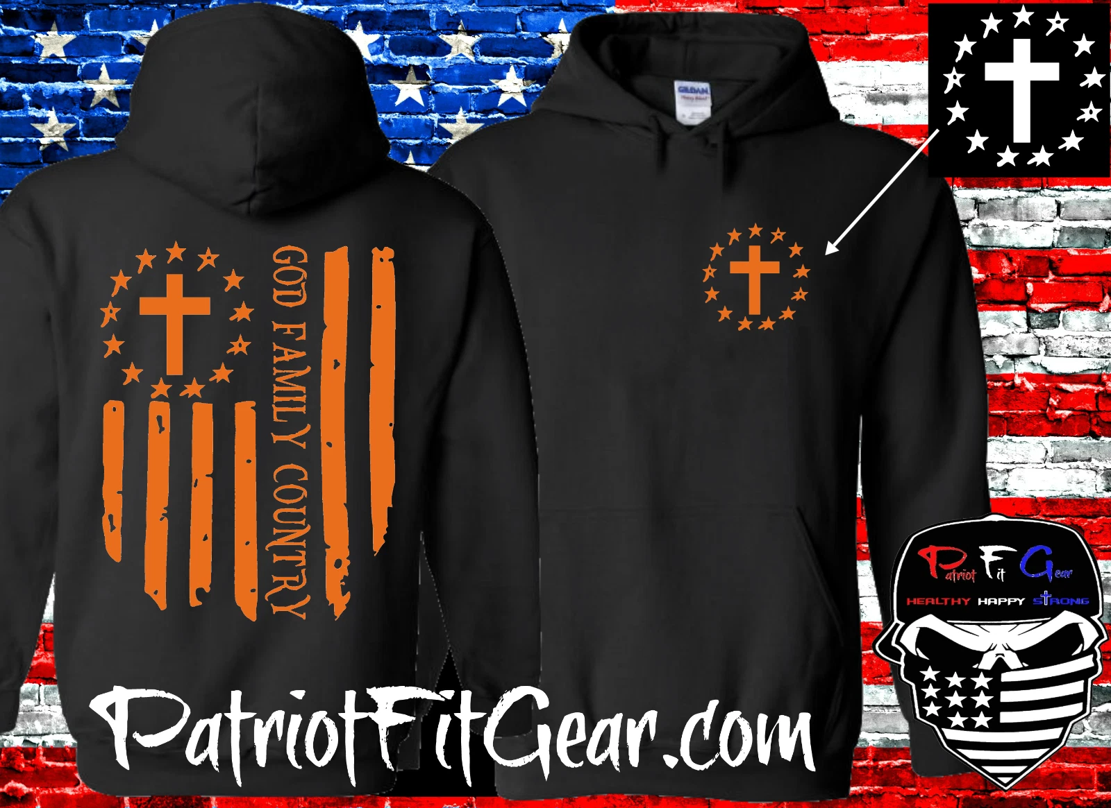 FEAR OF GOD Felpa con cappuccio God Family Country In God We Trust Faith Family Freedom Flag Felpa