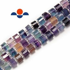 Multi Color Fluorite Faceted Rondelle Wheel Disc Beads Approx 7-8mm 15.5" Strand
