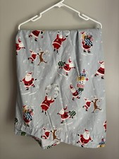 Pottery Barn Kids Twin Cotton Flat Sheet Christmas Holiday Santa Reindeer Skate