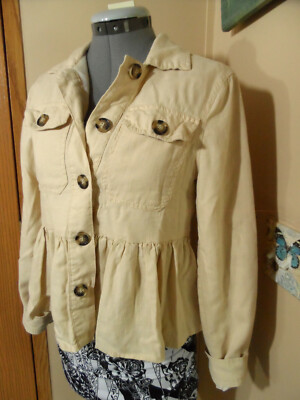 MIAMI Linen blend Ruffled Light Jacket womens S Beige Boho collared coat Stylish