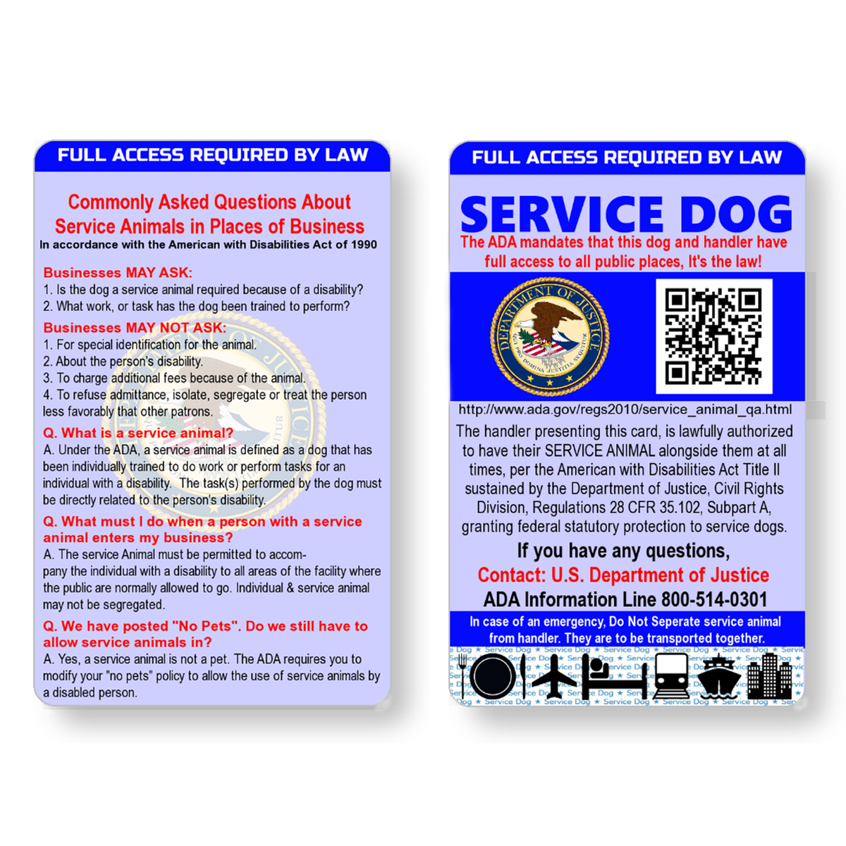 Service Dog ID Information Card Free Registration to U S Service