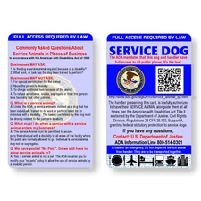 Service Dog ID Information Card - Free Registration to U S Service Dogs Registry