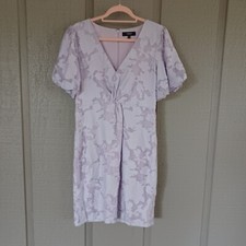 GUESS Knotted Front Dress Size 10 Color Lilac Puff Sleeve Textured Fabric Women