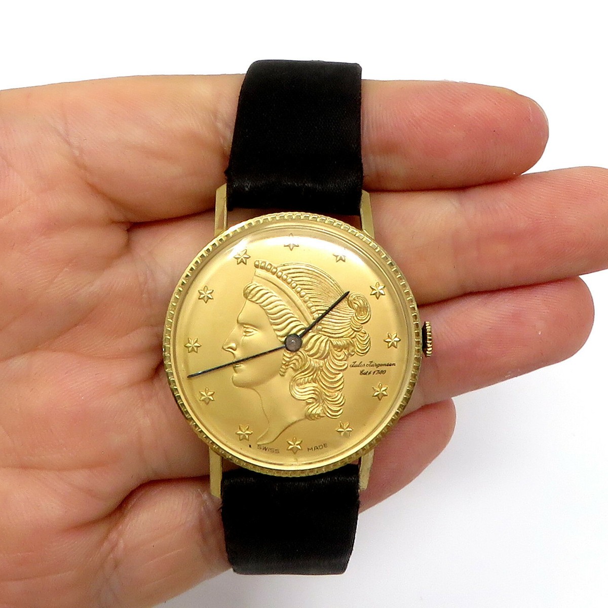NYJEWEL Jules Jurjensen Men's 14k Gold Coin Hand Wind Wrist NYJEWEL Jules Jurjensen Men's 14k Gold Coin Hand Wind Wrist