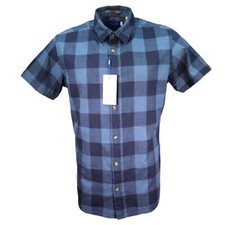 Men's Blue Check Jack Jones Surfs Up 100 Cotton Short Sleeve Shirt, Size L