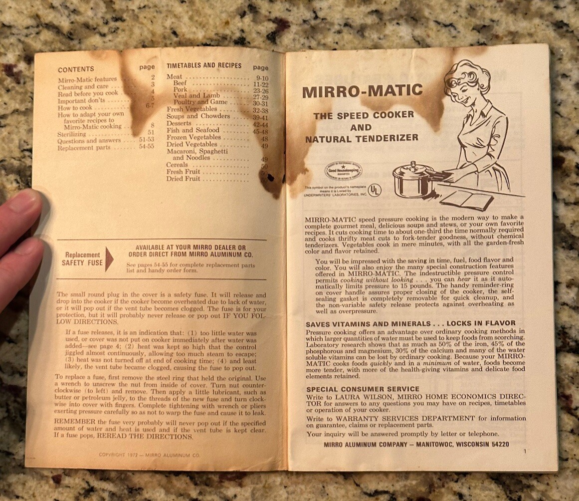 Mirro Matic Vintage 1961 Speed Pressure Cooker Instruction Recipe Manual Booklet for sale online