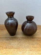 Vintage Rustic Brown Swirled Hand blown Bud Vases