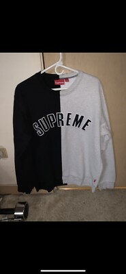 SUPREME Pullover Sweatshirt Men's Large Split Color Gray Black