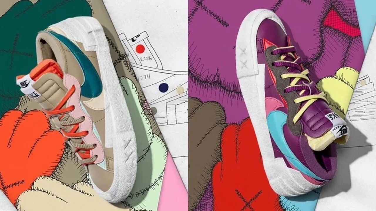 SACAI X NIKE Blazer Nike x Sacai x KAWS canna bassa e viola crepuscolo taglia 11 5 spedizione USA VELOCE