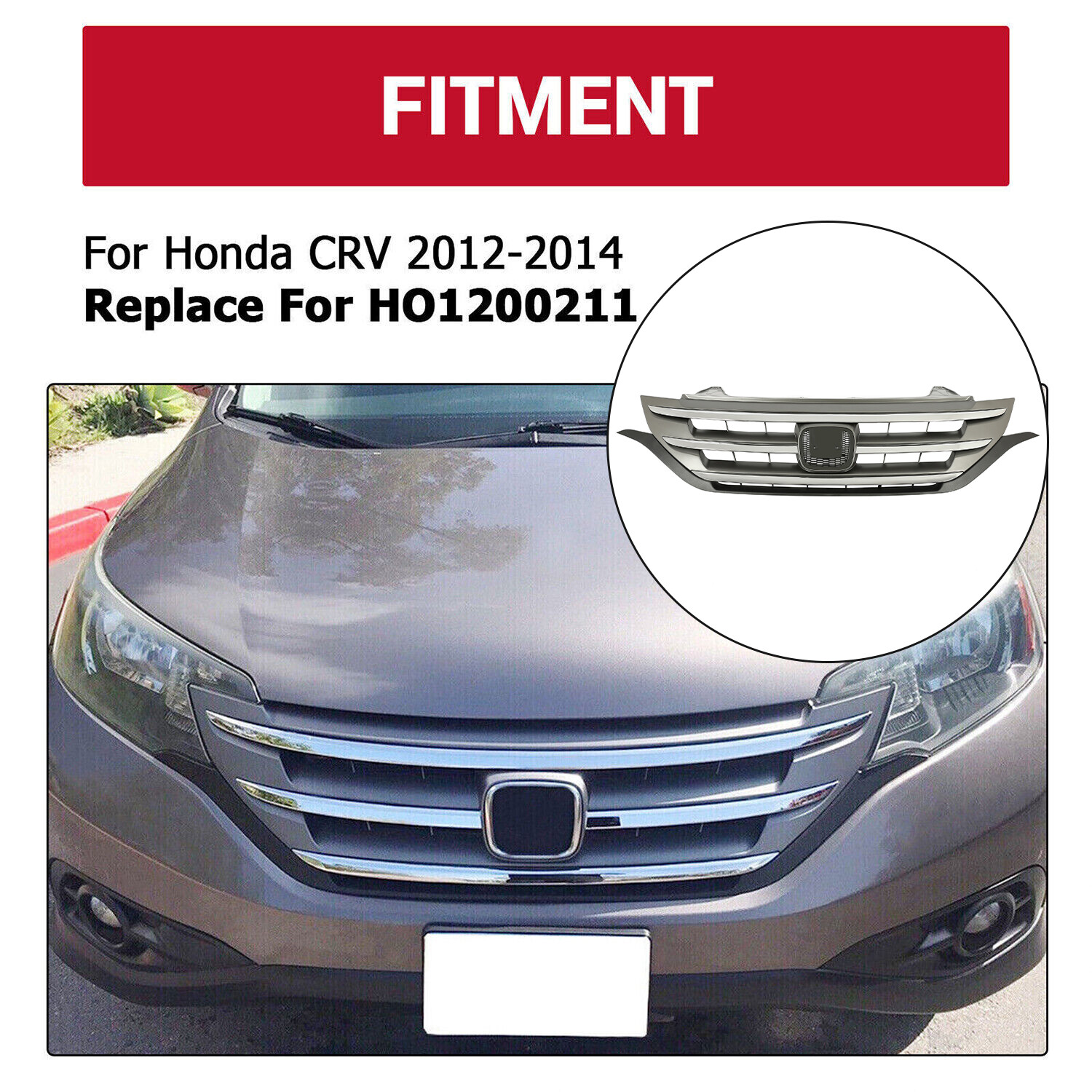 Fits 2012 2013 2014 Honda CRV CRV Front Bumper Hood Upper Grille w/Chrome Trim eBay