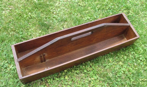 Antique Folk Art Primitive Large Pine Wood Tool Caddy Carrier Tote Dark Stained - Picture 4 of 5