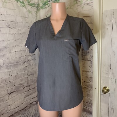 Figs Technical Collection Women's Shirt Top Size Small Gray Stretch V-Neck