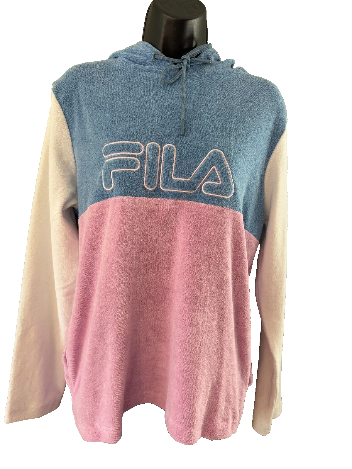 Felpa con cappuccio pull on da donna color pastello nuova con etichette $60 fila in spugna taglia small