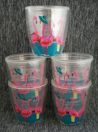 TIM McNAMARA 1987 Plastic FLAMINGO TUMBLERS Double Walled - Set of 5 - 第 1/4 張圖片