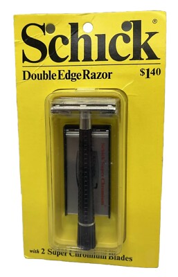 Vintage NOS Schick Double Edge Razor W/2 Teflon Coated Super Chromium Blades