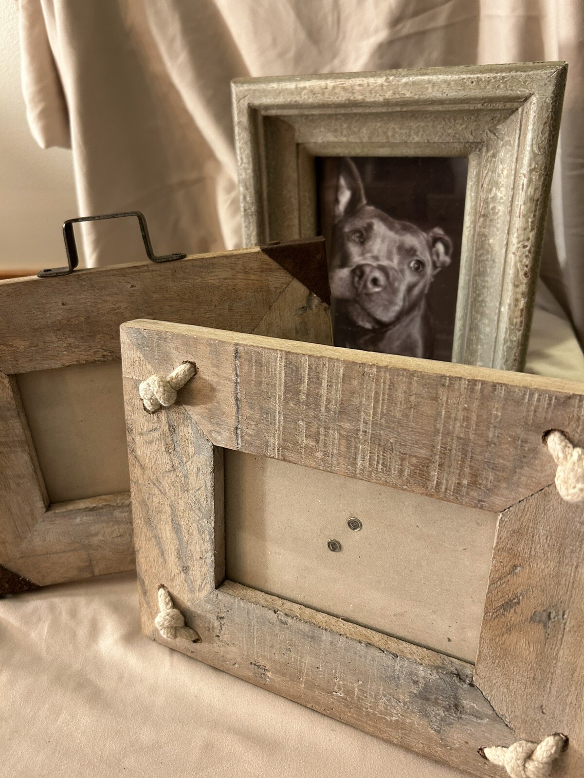 Rustic Barn Woodtone Metal Beach Lot Of 3 Picture Frames