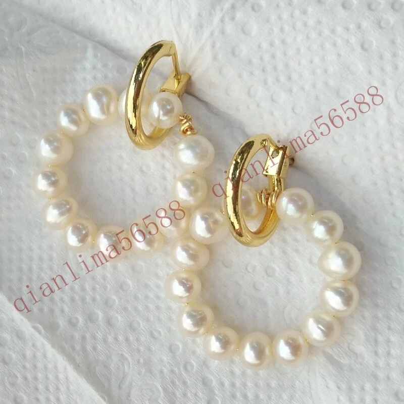 Dainty AAAA+ Akoya White Natural Dangle/drop Real Pearl Earrings 14k Gold P Hoop - Image 2 of 4