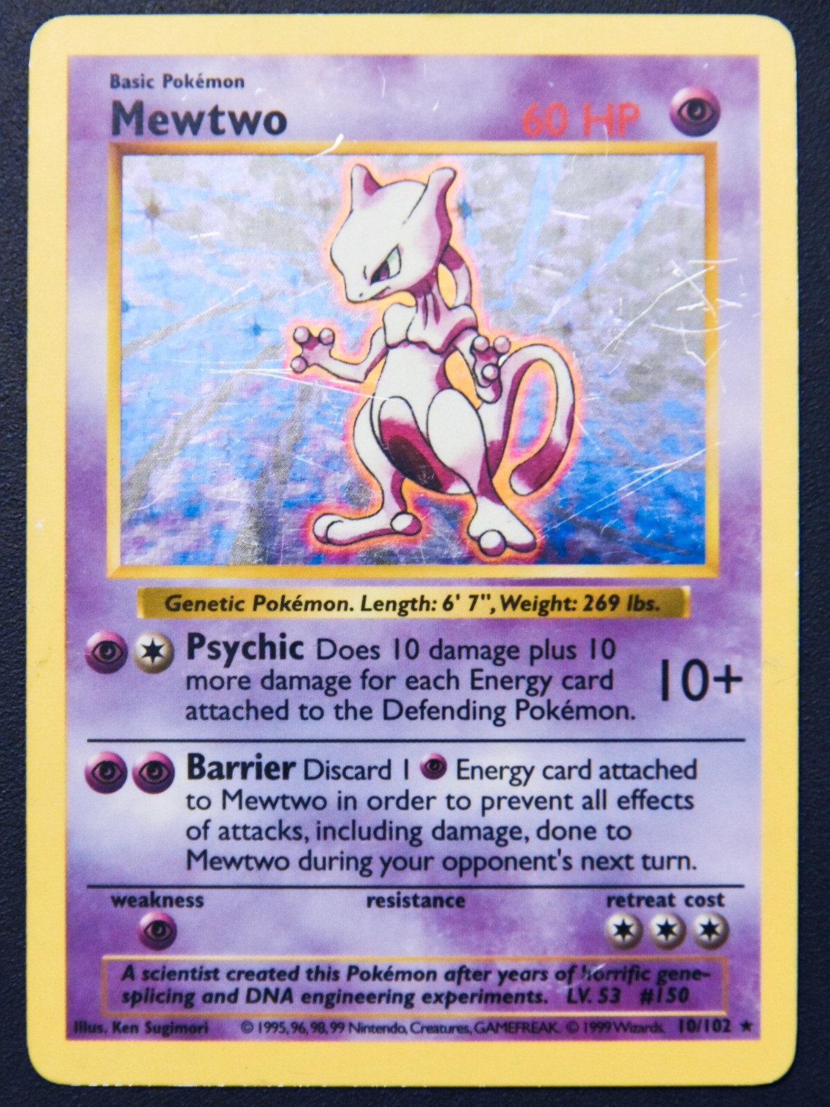 Mewtwo Shadowless Holo Rare 10/102 Base Set 1999 Pokemon TCP - Moderately Played