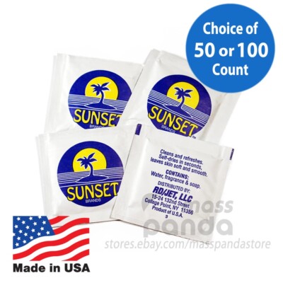 Sunset 4.75''x6.25'' Moist Towelettes/Nap/Wipes Individually Wrapped Lemon-scented