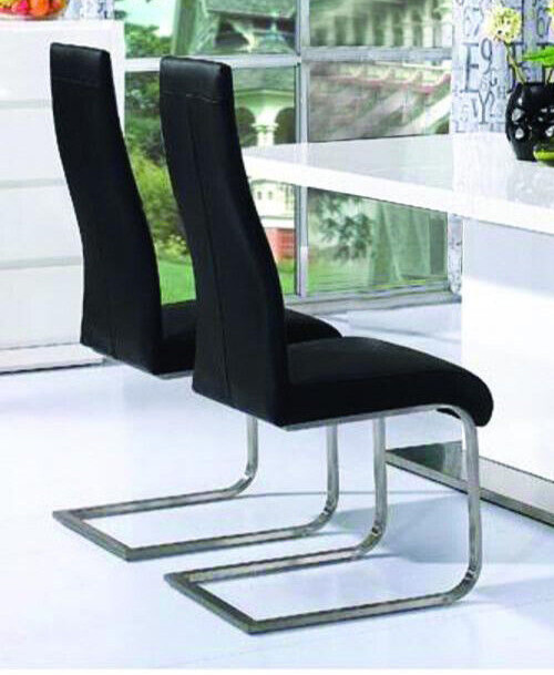 Four Dining Kitchen Table Chairs Office Chairs Black Leather Steel Legs
