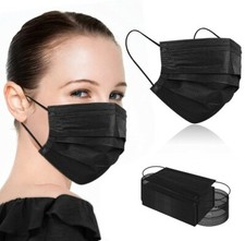  100 PCS  Disposable Face Mask Non Medical Surgical 3 Ply Ear loop black mask