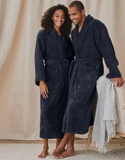 The White Company Unisex Organic Cotton Classic Robe Navy Small Dressing Gown