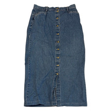 Vintage Eddie Bauer Women's Blue Denim Button-Front Midi Skirt 14