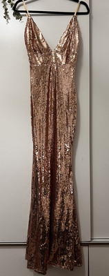 Missguided Rose Gold Sequin Plunge Fishtail Maxi Dress | eBay UK