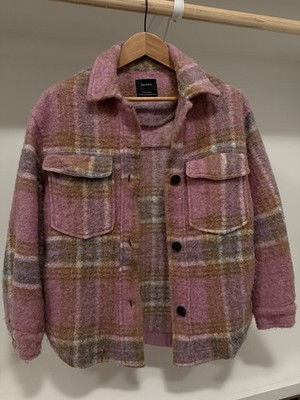 Bershka Women's Pink Plaid Shacket Jacket Button Front Pockets Relaxed XS-S