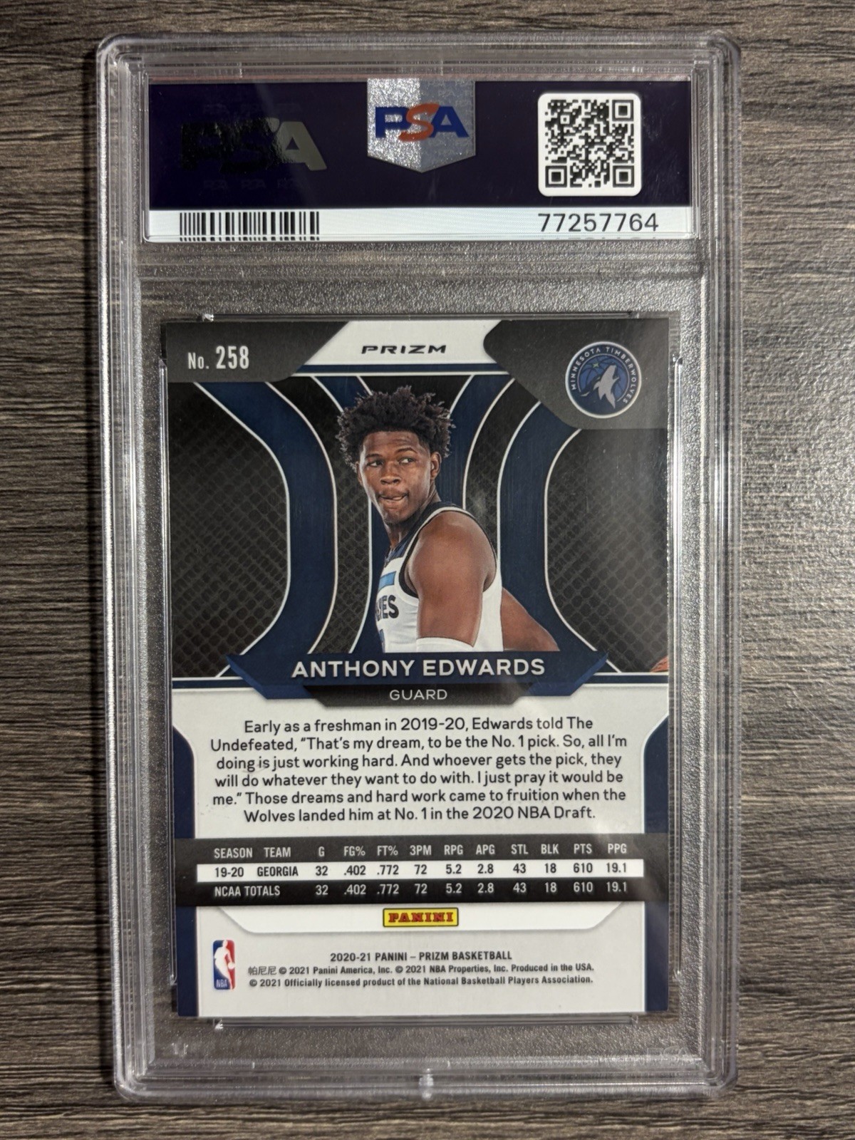 Anthony Edwards 2020 Prizm Silver Rookie RC PSA 10 Gem Mint Timberwolves view 4