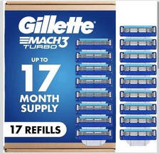 Gillette Mach3 Turbo Mens Razor Blade Refills Cartridges - 17 Count