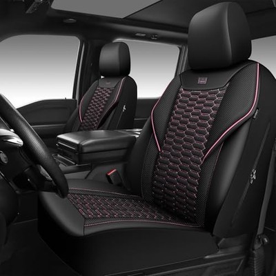 CAR PASS 3D Foam Mesh Leather Car Seat Covers Two Front Black and Pink Mesh