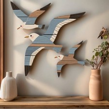 3Pcs Wood Seagull Beach Wall Decor, Wall Art Beach Decorations Nautical Art