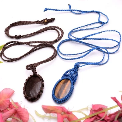 Set Mit 2 Stück Natürlich Tigerauge Edelsteine Handgemacht Boho Makramee Schöne - Bild 1 von 4