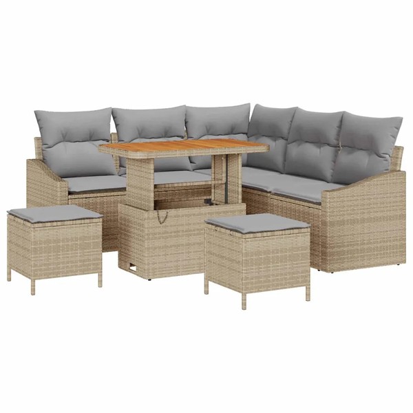 Gartensofa-Set Poly Rattan Beige 8-Teilig Mit Speicherkissen-image