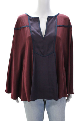 BCBGMAXAZRIA Womens Satin Color Blocked V-Neck Cape Blouse Maroon Size M